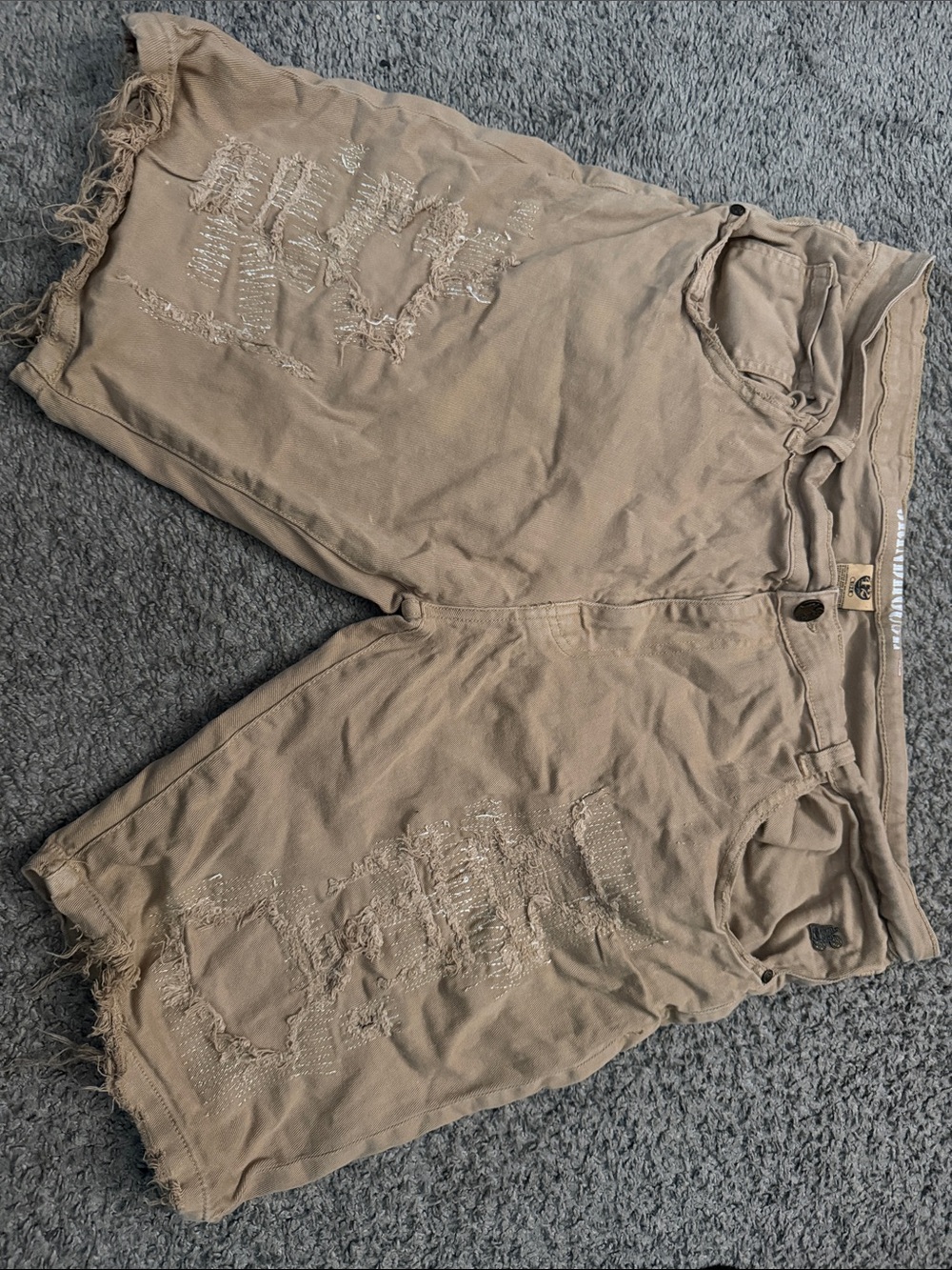 Men's Distressed Beige Jean Shorts - Casual Summer Style